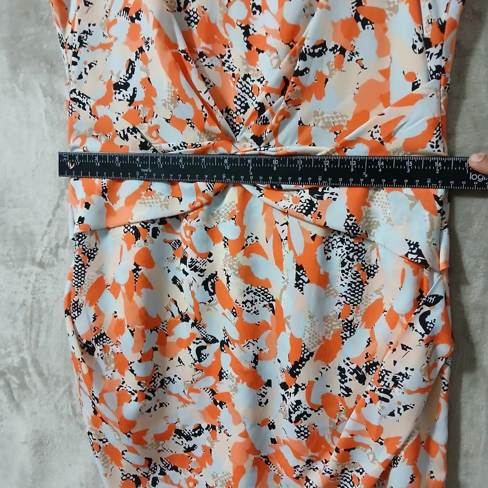 DKNYC Orange and Black Patterned Midi Dress Size 14 - Picture 14 of 16